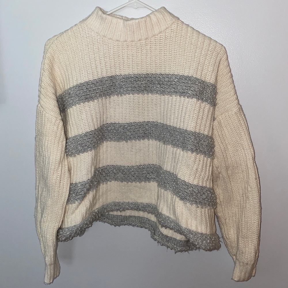 NWOT Lou and Grey White/Cream and Grey Striped Sweater mixed textures size large - Picture 1 of 4